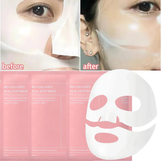 1/2/5/10Pcs Bio Collagen Face Mask Shrink Pores Deep Hydrating Moisturizing Split Mask Firming Nourish Brighten Facial Skin Care